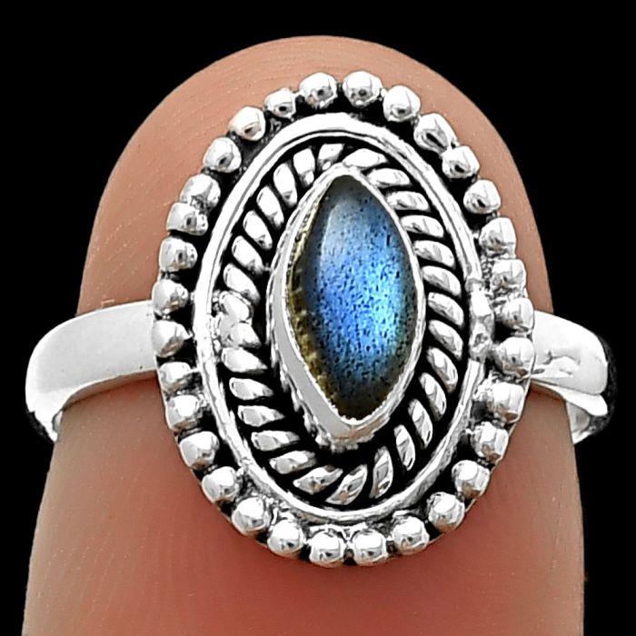 Blue Labradorite Ring Size-6 SDR210517, 4x8 mm