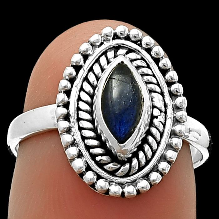 Blue Labradorite Ring Size-6.5 SDR210518, 4x8 mm
