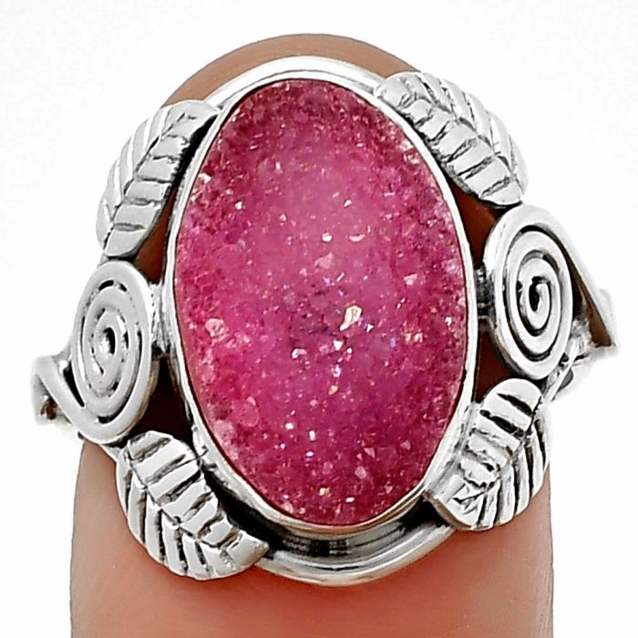 Southwest - Pink Titanium Druzy Ring Size-8 SDR210849 R-1352, 10x16 mm