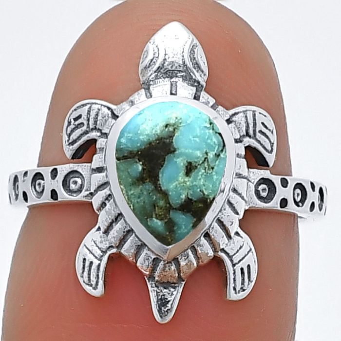 Tortoise - Natural Turquoise Morenci Mine Ring Size-6 SDR210901 R-1076, 6x8 mm