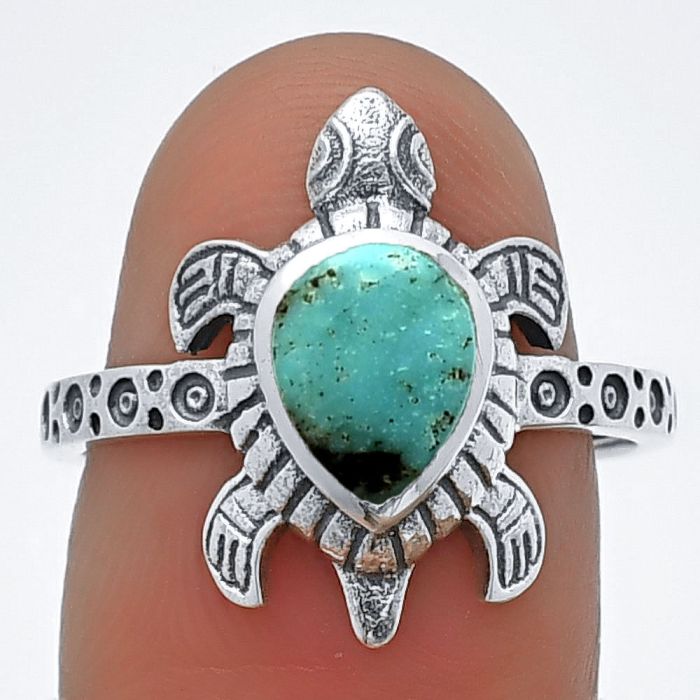 Tortoise - Natural Turquoise Morenci Mine Ring Size-8 SDR210926 R-1076, 6x8 mm