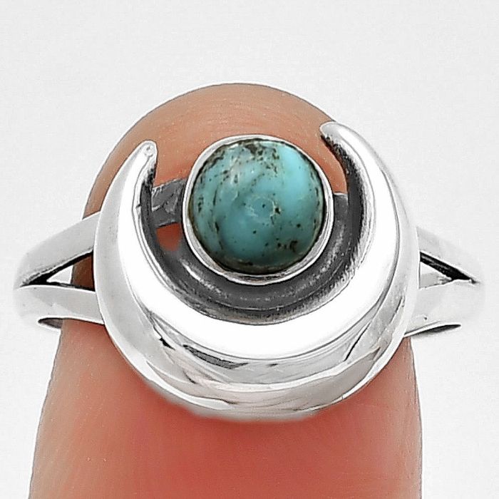 Crescent Moon - Natural Turquoise Morenci Mine Ring Size-7 SDR210941 R-1072, 6x6 mm