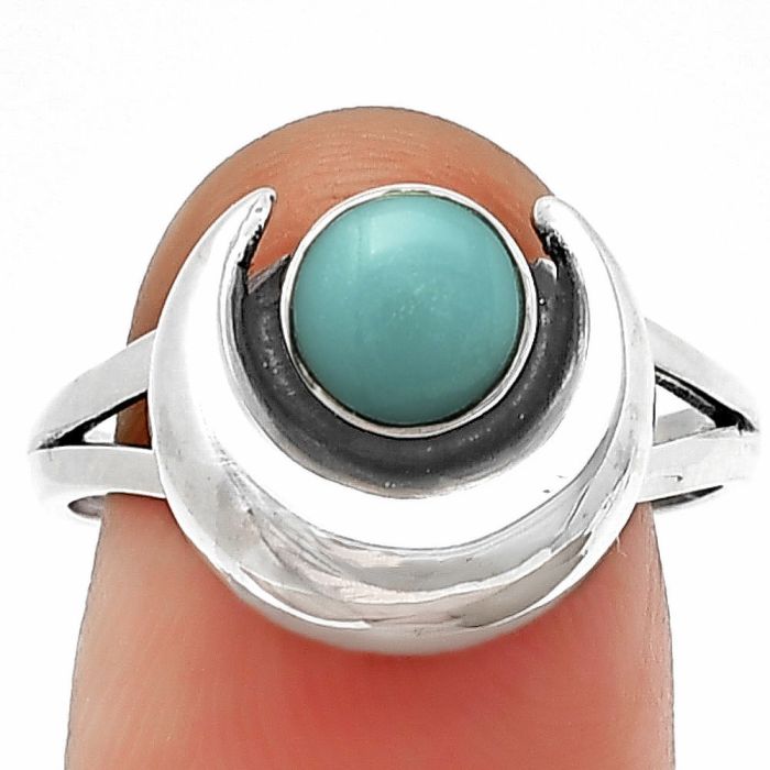 Crescent Moon - Natural Rare Turquoise Nevada Aztec Mt Ring Size-8 SDR210946 R-1072, 6x6 mm