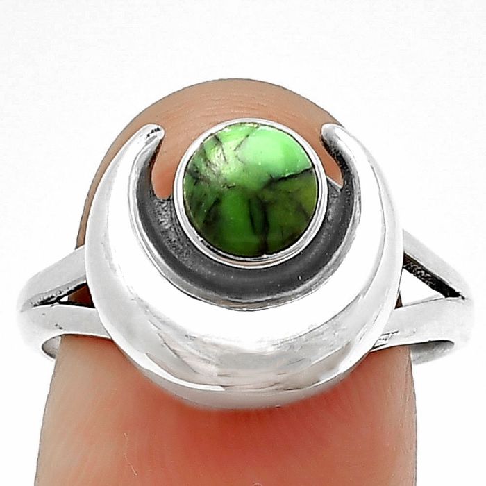 Crescent Moon - Crescent Moon - Green Matrix Turquoise Ring Size-9 SDR210952 R-1072, 6x6 mm