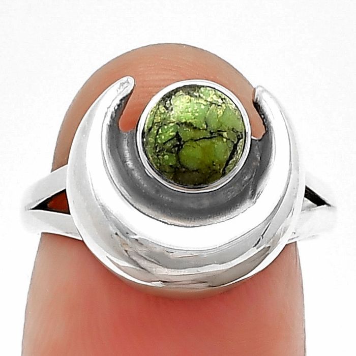 Crescent Moon - Green Matrix Turquoise Ring Size-7 SDR210973 R-1072, 6x6 mm