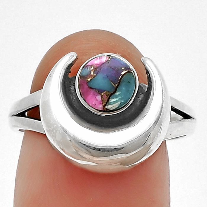 Crescent Moon - Kingman Pink Dahlia Turquoise Ring Size-6 SDR210983 R-1072, 6x6 mm