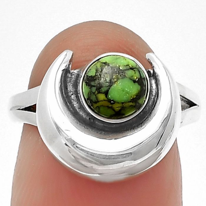 Crescent Moon - Green Matrix Turquoise Ring Size-6 SDR210985 R-1072, 6x6 mm