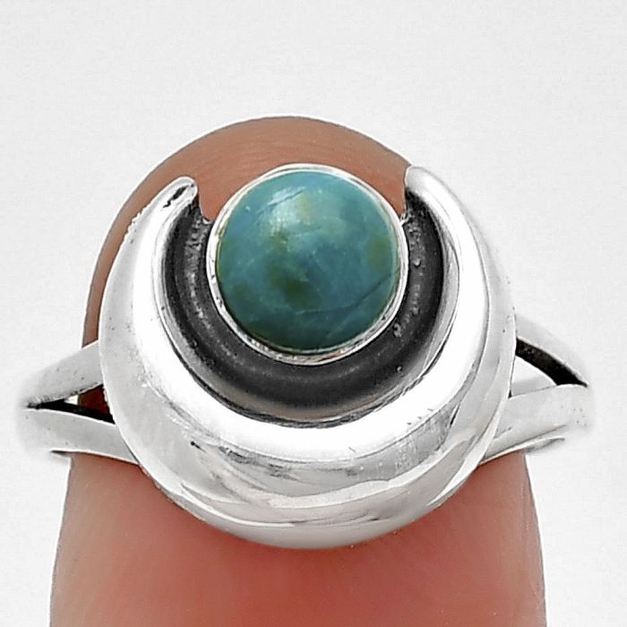 Crescent Moon - Azurite Chrysocolla Ring Size-8 SDR210997 R-1072, 6x6 mm