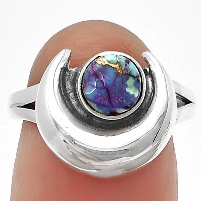 Crescent Moon - Kingman Purple Dahlia Turquoise Ring Size-7 SDR210998 R-1072, 6x6 mm