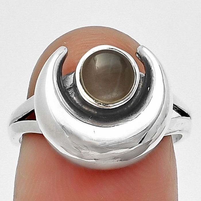 Crescent Moon - Gray Moonstone Ring Size-7 SDR211004 R-1072, 6x6 mm