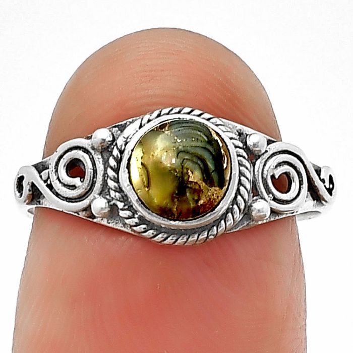 Copper Abalone Shell Ring Size-7 SDR211037 R-1238, 6x6 mm