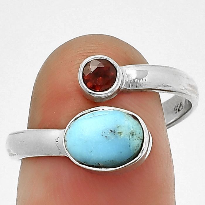 Natural Turquoise Morenci Mine and Garnet Ring Size-9 SDR211104 R-1205, 6x8 mm