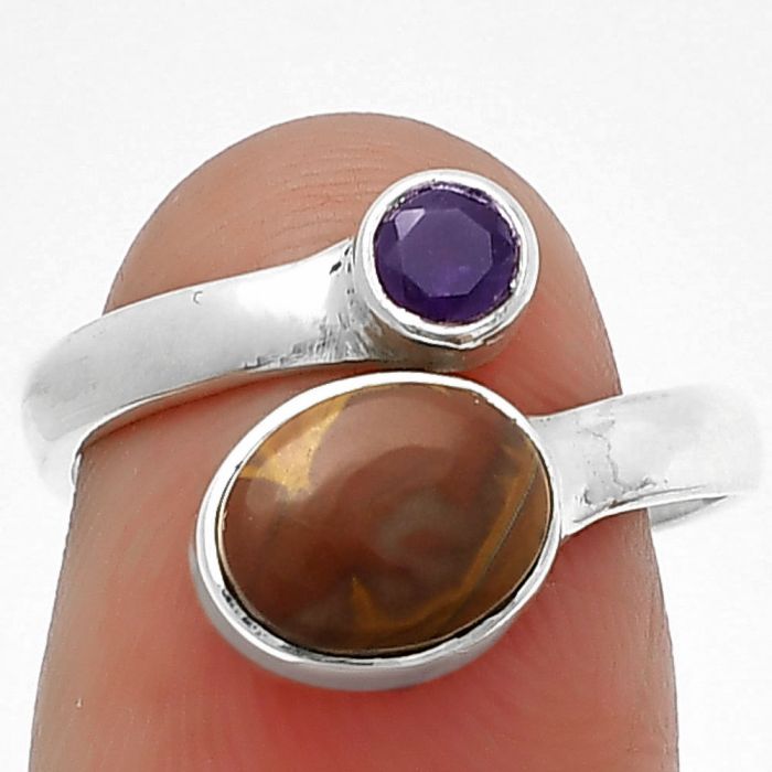 Noreena Jasper and Amethyst Ring Size-7 SDR211109 R-1205, 7x9 mm