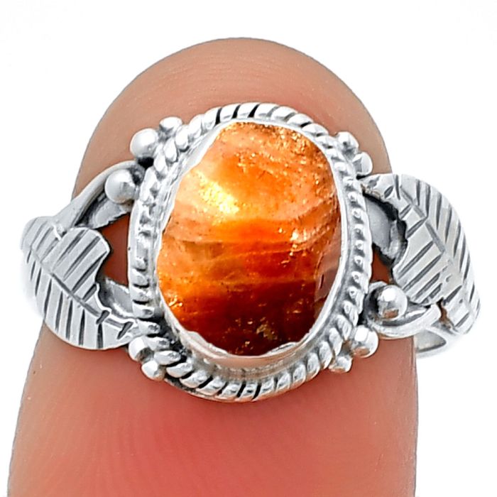 Sunstone Rough Ring size-7 SDR211311 R-1272, 7x9 mm