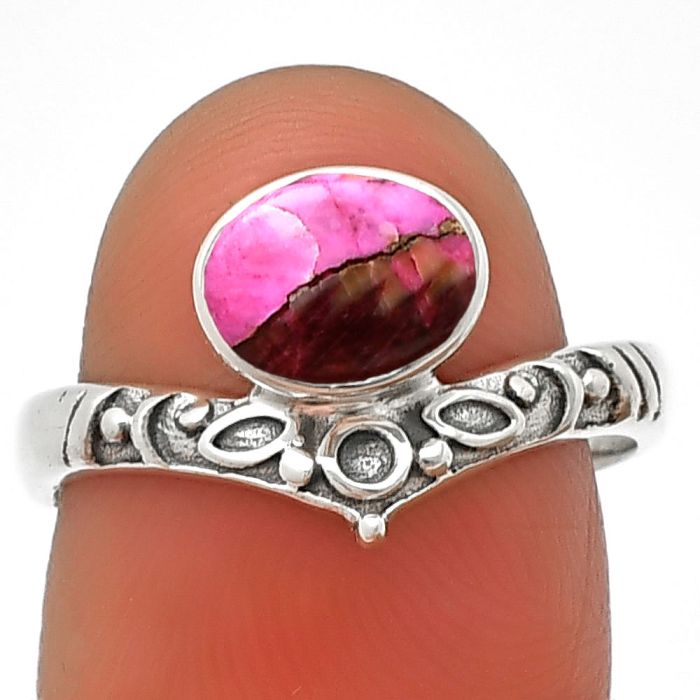 Kingman Pink Dahlia Turquoise Ring size-8 SDR211456 R-1046, 6x8 mm