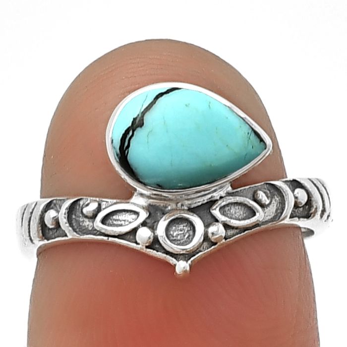 Lucky Charm Tibetan Turquoise Ring size-6 SDR211481 R-1046, 6x9 mm