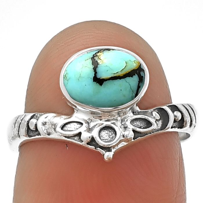 Lucky Charm Tibetan Turquoise Ring size-7 SDR211494 R-1046, 6x8 mm