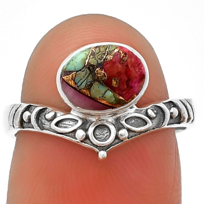 Kingman Pink Dahlia Turquoise Ring size-7 SDR211529 R-1046, 6x8 mm