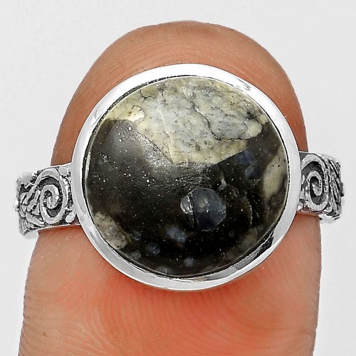 Llanite Blue Opal Crystal Sphere Ring Size-8 SDR213090 R-1061, 13x13 mm