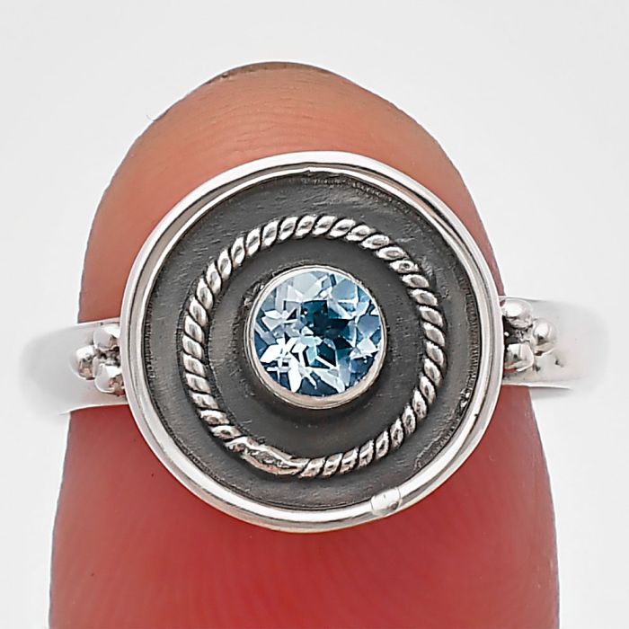Sky Blue Topaz Ring Size-8 SDR214247 R-1439, 4x4 mm