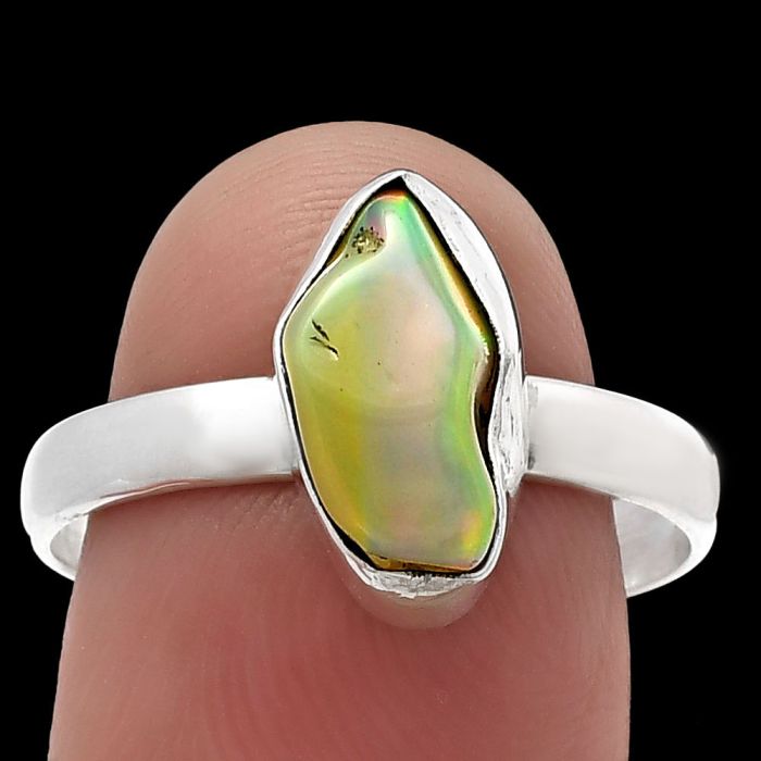 Ethiopian Opal Rough Ring size-9.5 SDR215550 R-1001, 6x12 mm