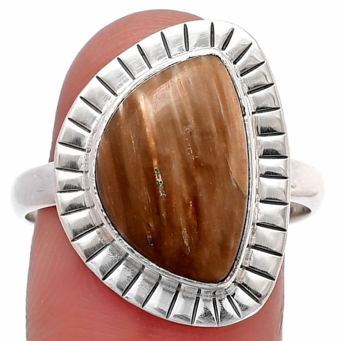 Petrified Wood Ring size-9.5 SDR215774 R-1086, 10x15 mm