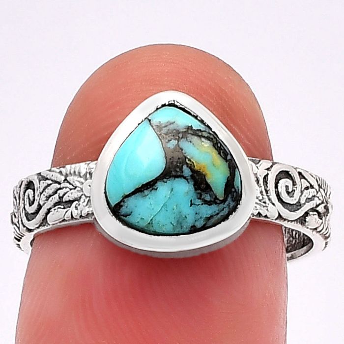 Lucky Charm Tibetan Turquoise Ring size-8 SDR217657 R-1061, 8x8 mm