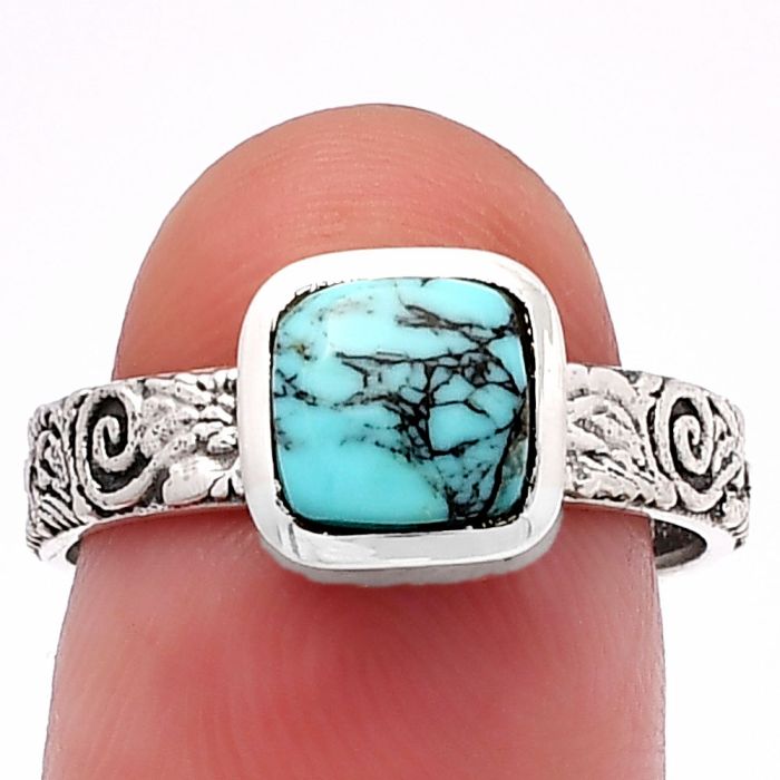 Lucky Charm Tibetan Turquoise Ring size-8 SDR217721 R-1061, 7x7 mm