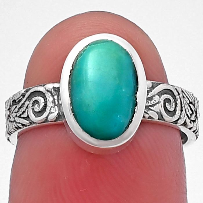 Natural Rare Turquoise Nevada Aztec Mt Ring size-6 SDR217851 R-1061, 6x9 mm