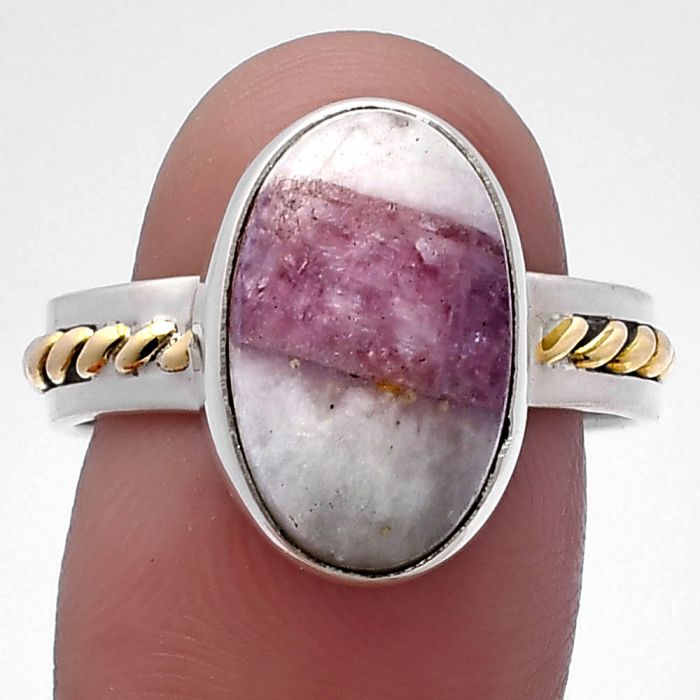 Two Tone - Pink Tourmaline in Quartz Ring size-9 SDR220052 R-1711, 10x15 mm
