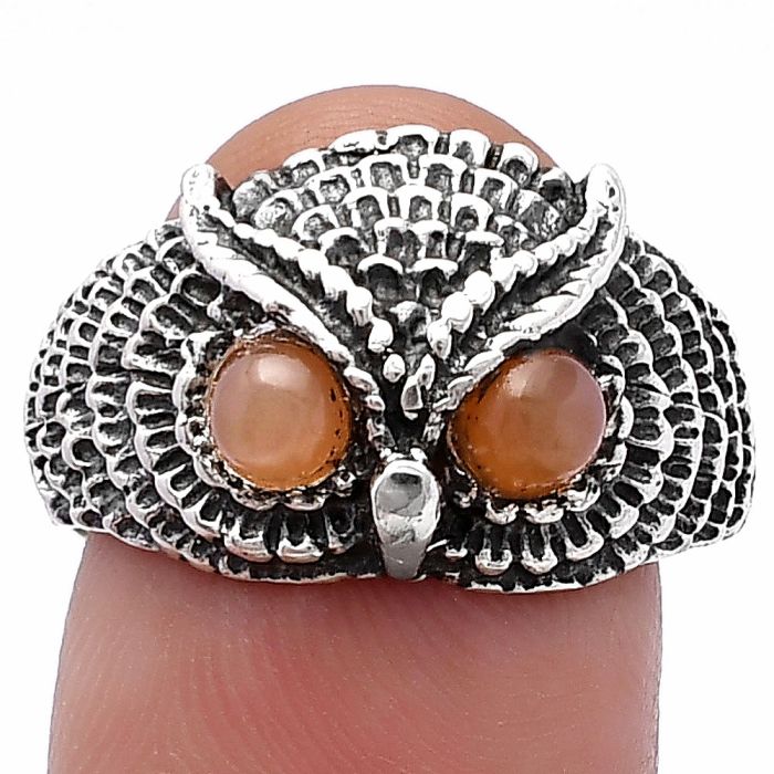 Owl - Peach Moonstone Ring size-8.5 SDR220452 R-1022, 4x4 mm