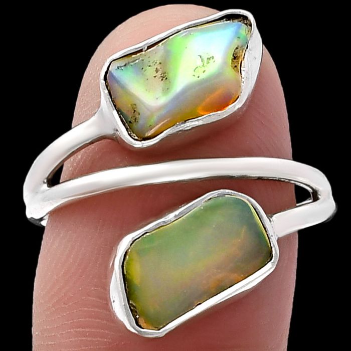 Ethiopian Opal Rough Ring size-7 SDR220852 R-1169, 6x11 mm