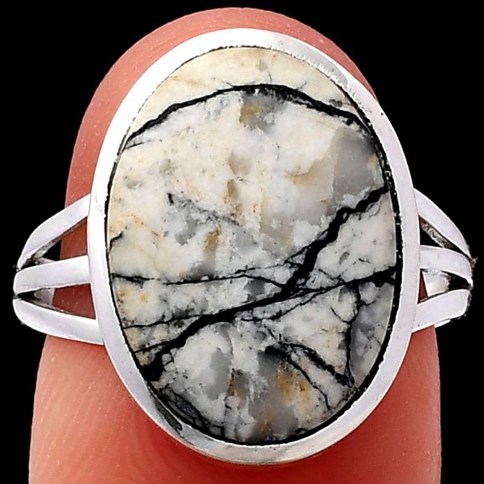 Authentic White Buffalo Turquoise Nevada Ring size-8 SDR221288 R-1006, 12x17 mm