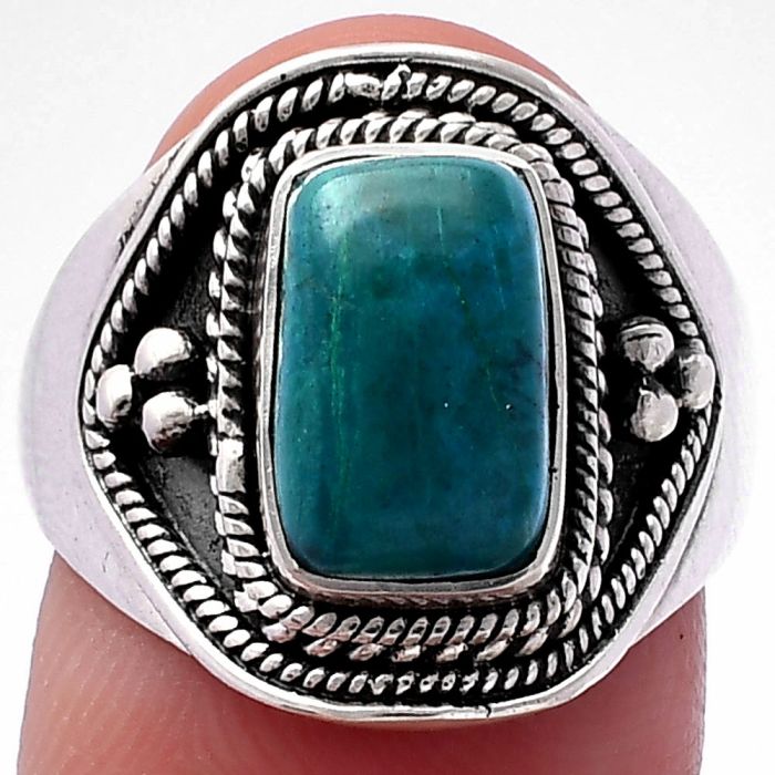 Azurite Chrysocolla Ring size-8.5 SDR221645 R-1312, 7x11 mm