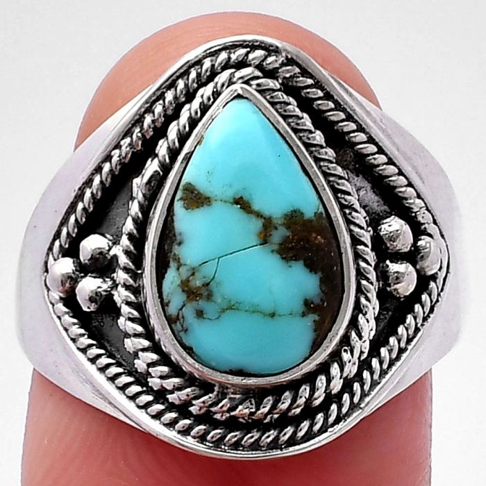 Natural Rare Turquoise Nevada Aztec Mt Ring size-9 SDR221687 R-1312, 8x12 mm