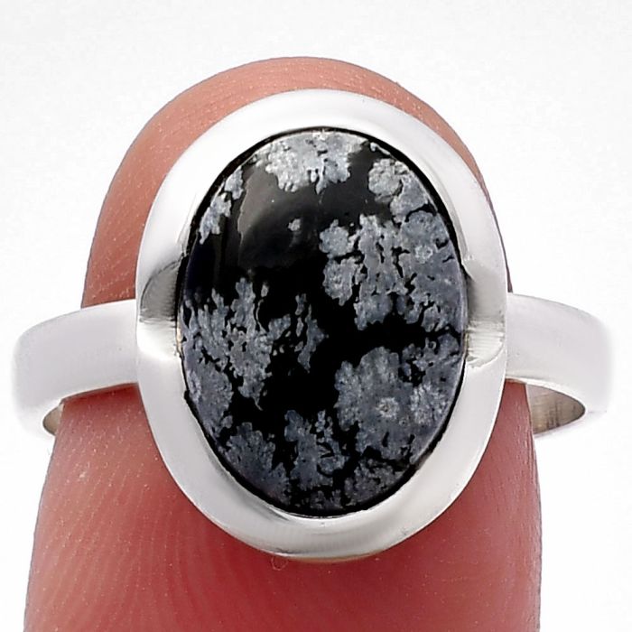 Snow Flake Obsidian Ring size-8.5 SDR221722 R-1059, 9x12 mm