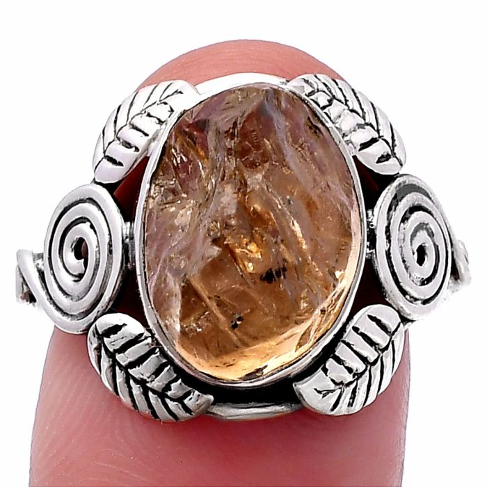 Southwest Design - Yellow Scapolite Rough Ring size-7.5 SDR222185 R-1352, 10x14 mm