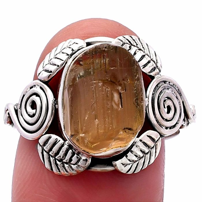 Southwest Design - Yellow Scapolite Rough Ring size-8 SDR222193 R-1352, 9x12 mm