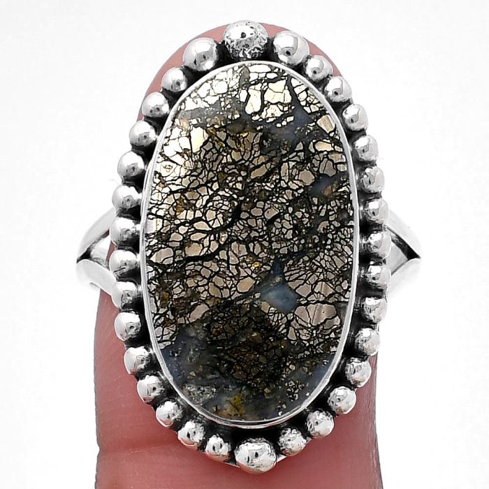 Nipomo Marcasite Agate Ring size-9.5 SDR222312 R-1154, 12x21 mm