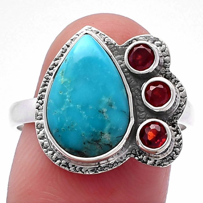 Natural Rare Turquoise Nevada Aztec Mt and Garnet Ring size-9 SDR222945 R-1655, 9x13 mm