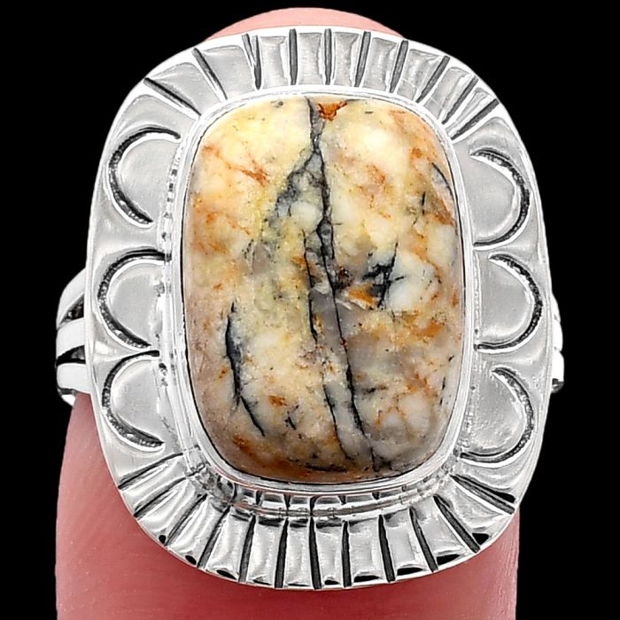 Authentic White Buffalo Turquoise Nevada Ring size-8 SDR223029 R-1432, 10x14 mm