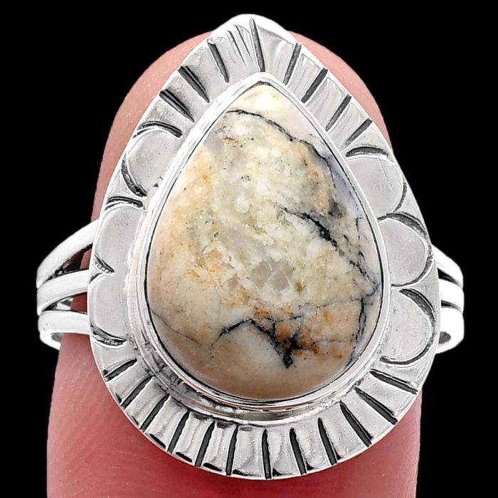 Authentic White Buffalo Turquoise Nevada Ring size-9 SDR223033 R-1432, 11x15 mm