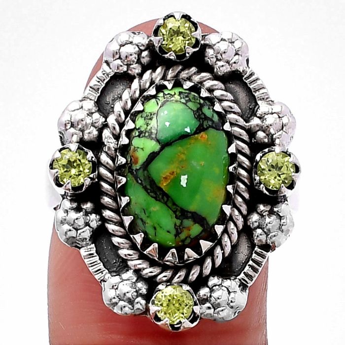 Green Matrix Turquoise and Peridot Ring size-9 SDR223218 R-1264, 8x13 mm