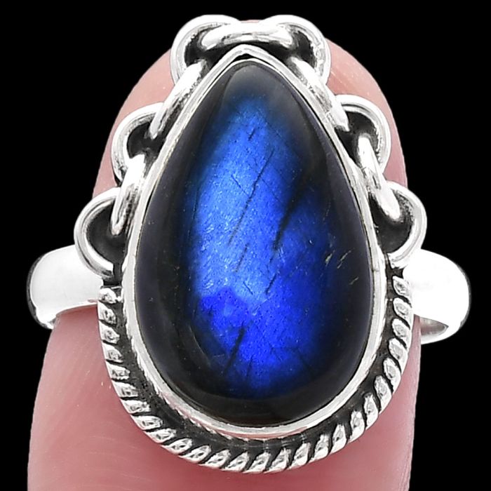Blue Fire Labradorite Ring size-8 SDR223391 R-1138, 11x17 mm