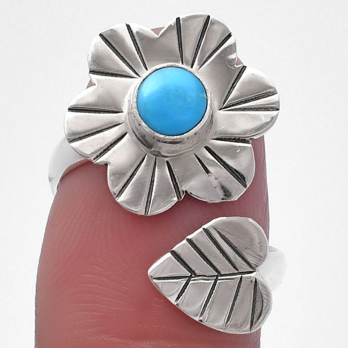 Adjustable Floral - Natural Turquoise Morenci Mine Ring size-7 SDR224521 R-1659, 5x5 mm