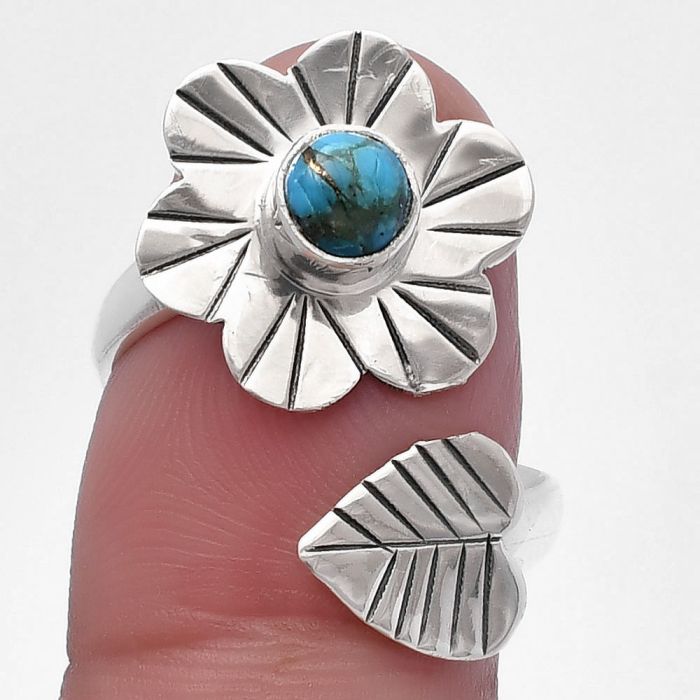 Adjustable Floral - Natural Turquoise Morenci Mine Ring size-8 SDR224522 R-1659, 5x5 mm