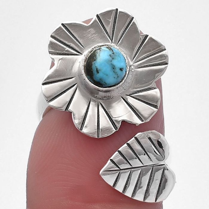 Adjustable Floral - Natural Turquoise Morenci Mine Ring size-6 SDR224548 R-1659, 5x5 mm