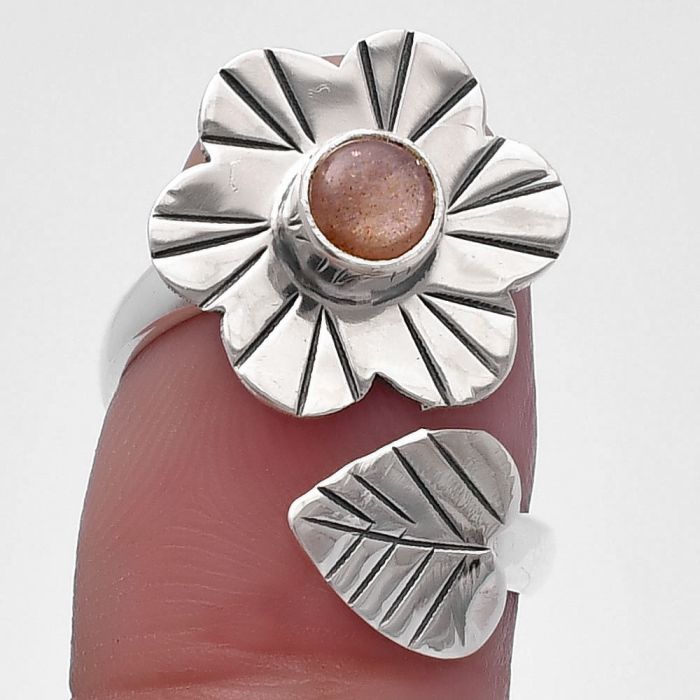Adjustable Floral - Sunstone Ring size-7 SDR224574 R-1659, 5x5 mm