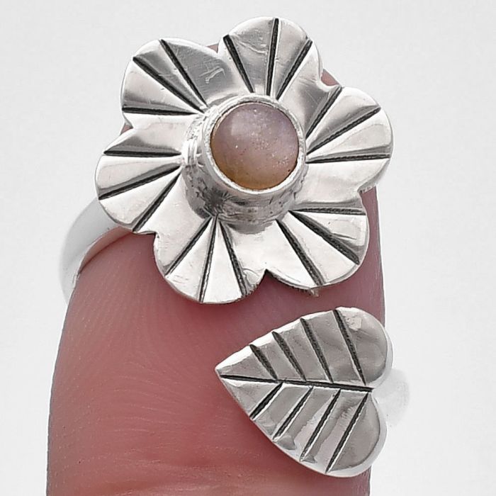 Adjustable Floral - Sunstone Ring size-7.5 SDR224578 R-1659, 5x5 mm