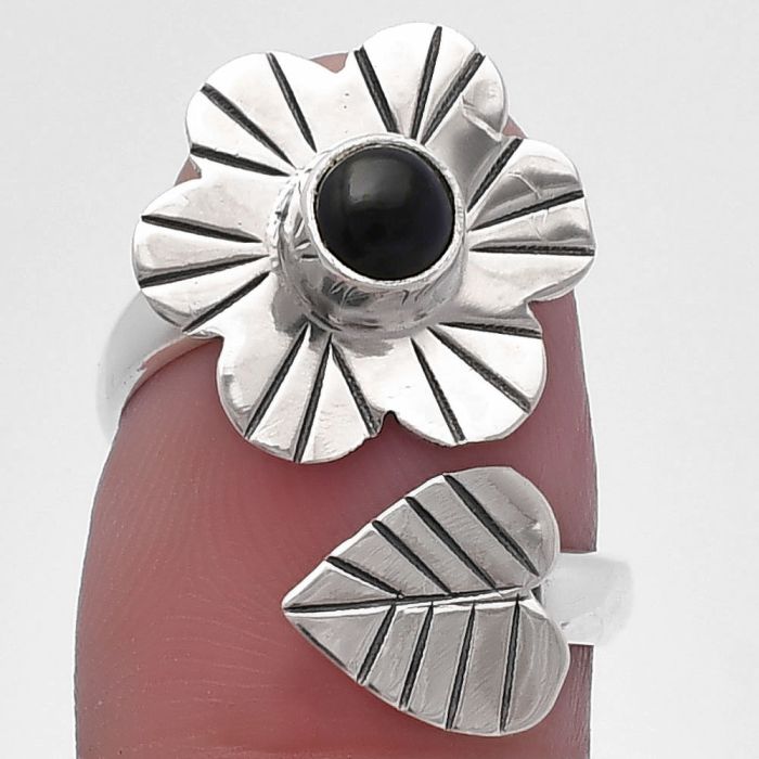 Adjustable Floral - Black Onyx Ring size-7 SDR224582 R-1659, 5x5 mm